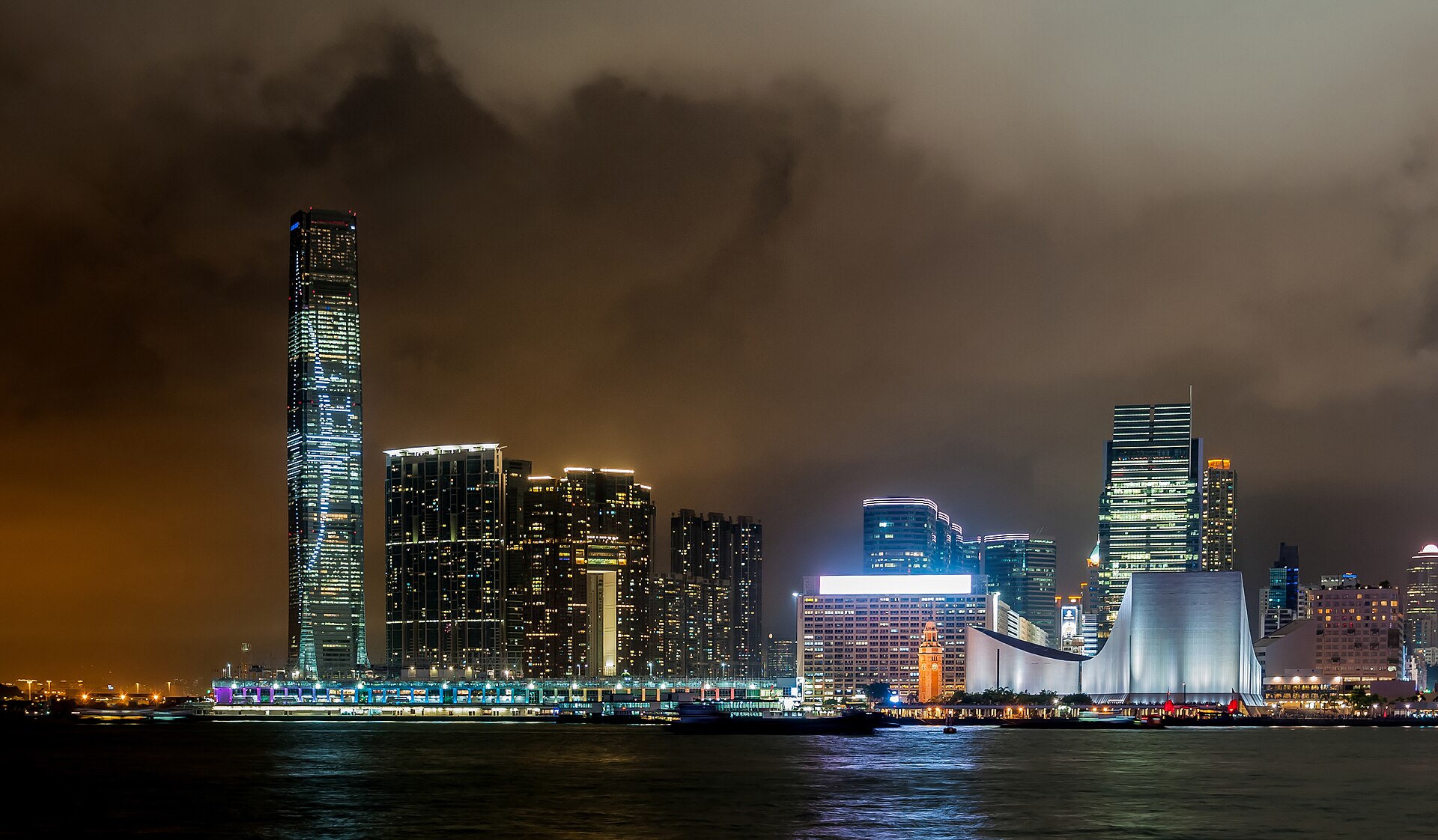The International Commerce Centre, developed by Sun Hung Kai Properties, on the West Kowloon waterfront across Victoria Harbour