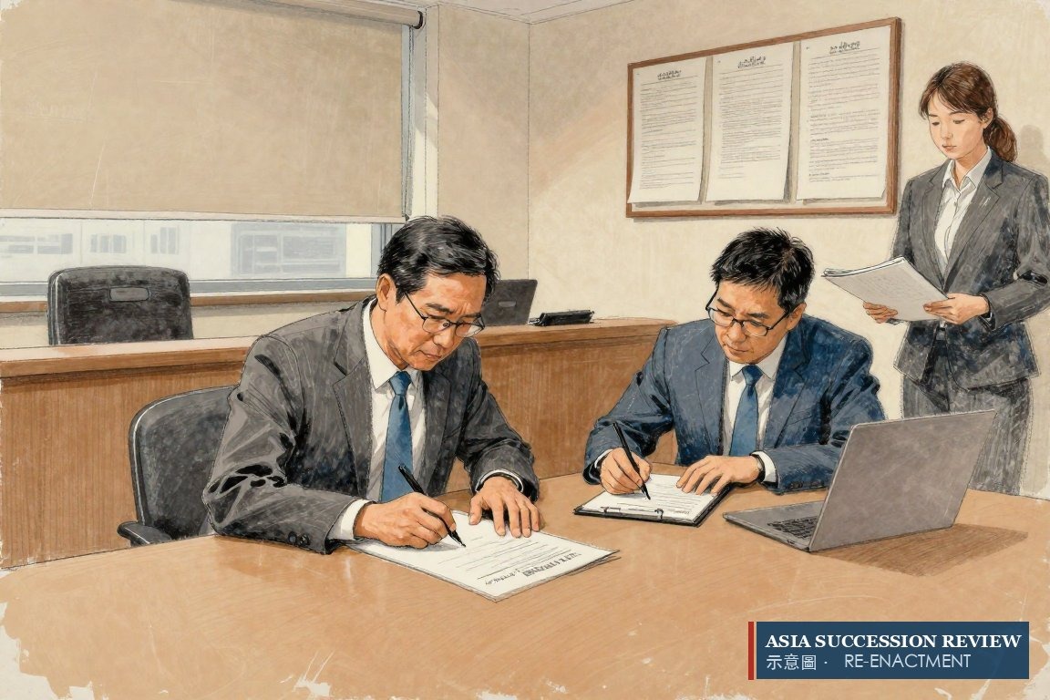 Seorang pria memberi instruksi kepada pengacara di seberang meja — gugatan atas wasiat dan sebuah injunction.