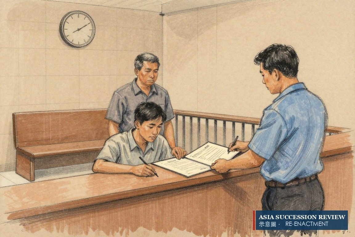 Petugas menyerahkan surat pelepasan kepada eksekutor yang ditunjuk — eksekutor menerima jenazah.