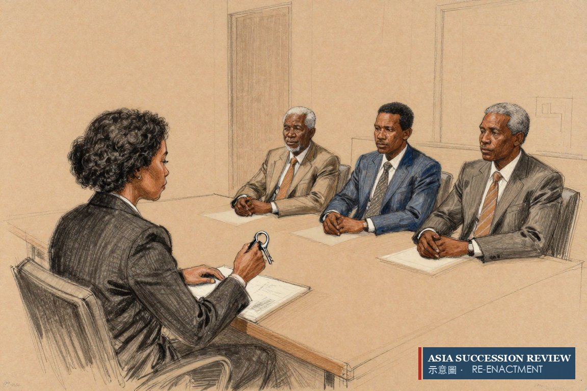 One heir holds the keys at the head of the table: the administrator is also the largest heir.