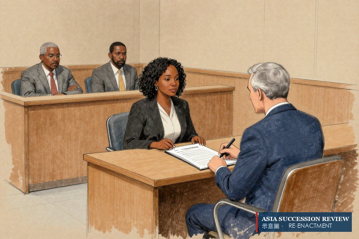 A widow and her lawyer at counsel table facing her husband's two brothers: the response filed on 24 September 2026.