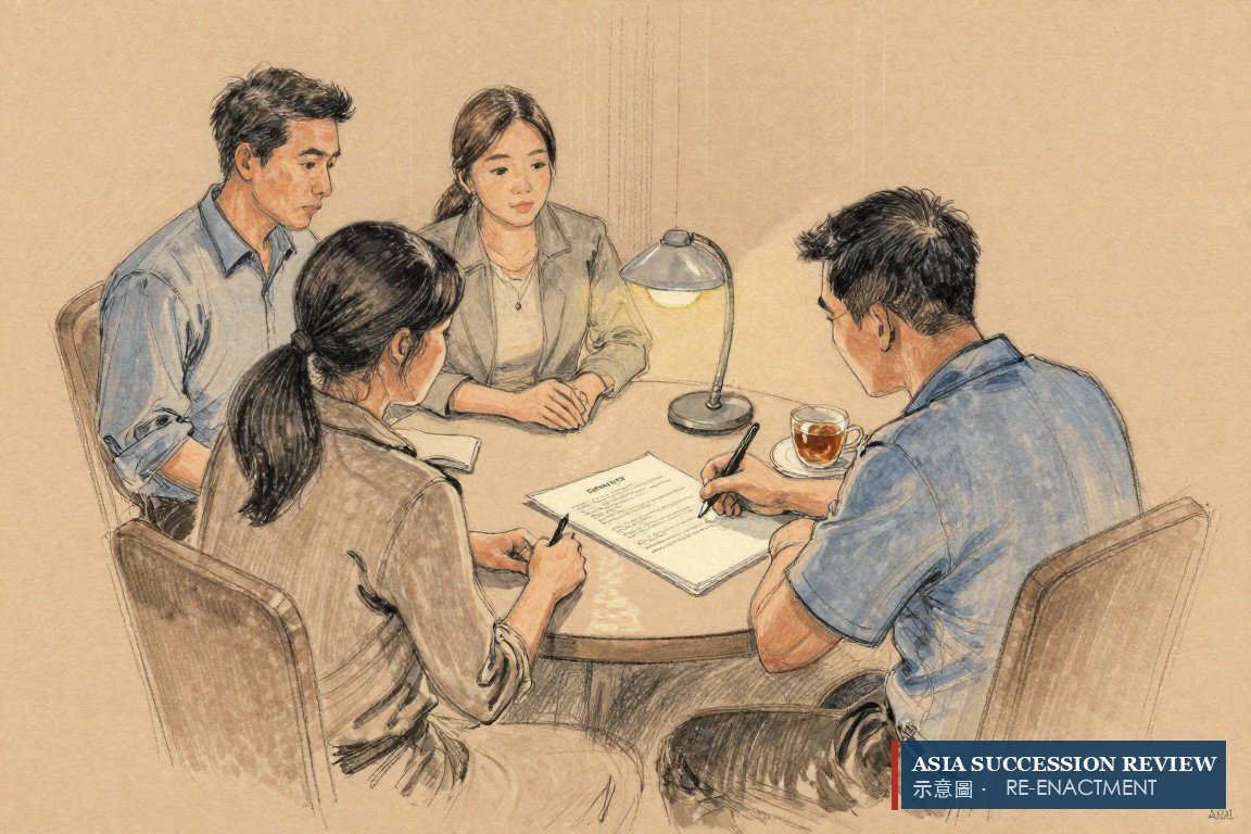 A man signs a one-page will before two witnesses standing together: section 6 of the Wills Act.