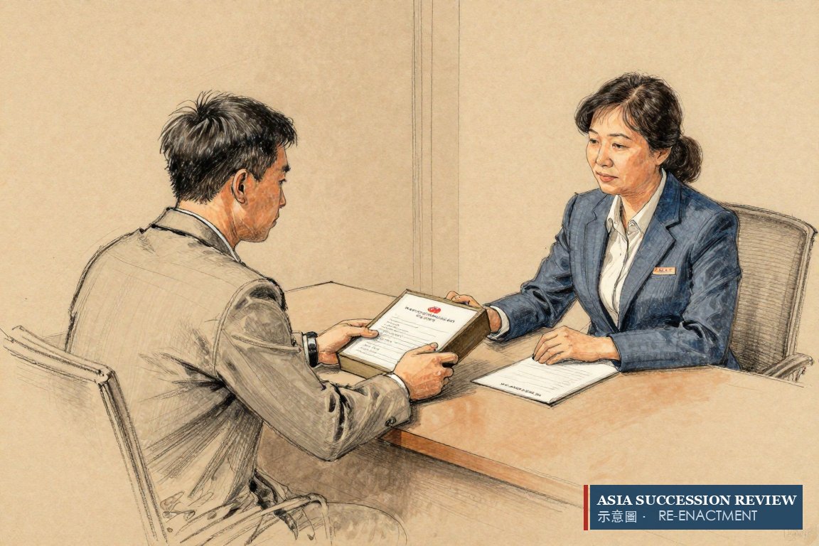 A founder hands his share box and a letter to a trust officer: settled in life, never in probate.
