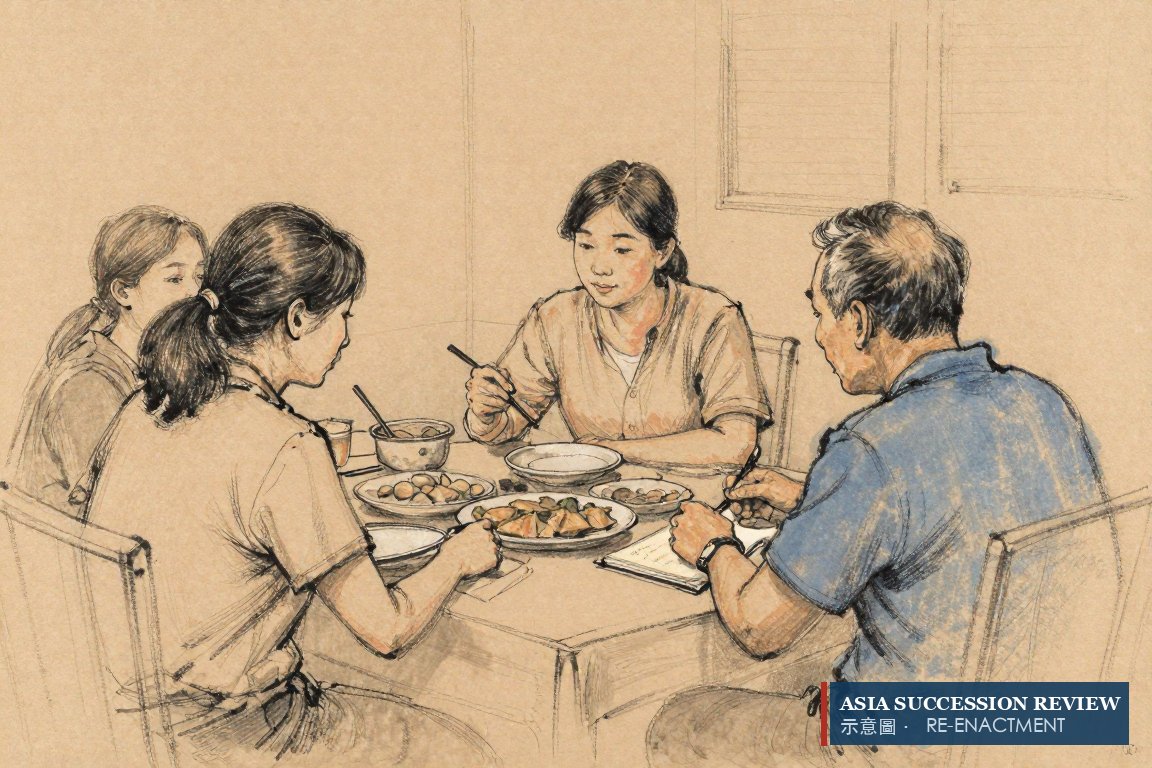 A daughter asks her father a question at the family dinner table: four questions any heir can ask aloud.