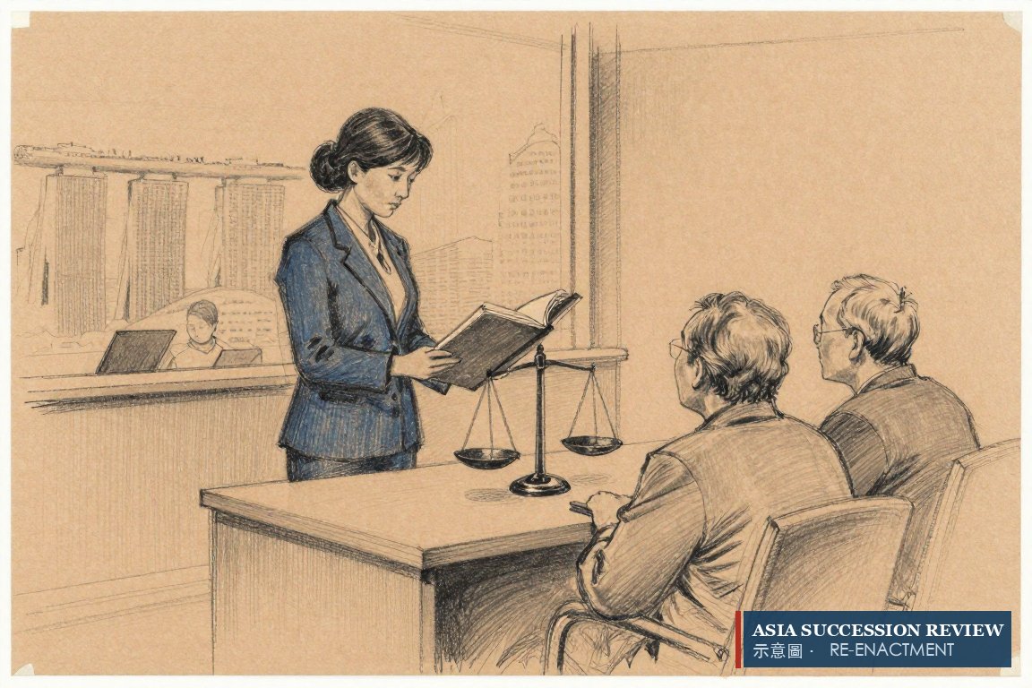 An administrator holds the ledger open to the parents across a desk: a trustee's duties attach to her.