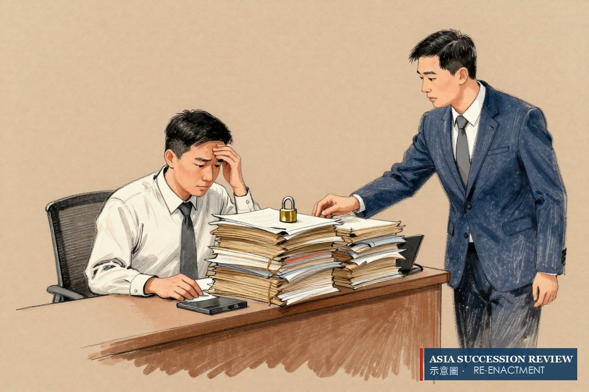 An accountant keeps a padlocked pile of papers from an official: the option needs the family to keep 30%.