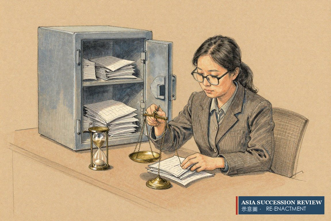 A valuer weighs a bundle of papers on a brass scale beside a safe: the option is worth HK$250 million.