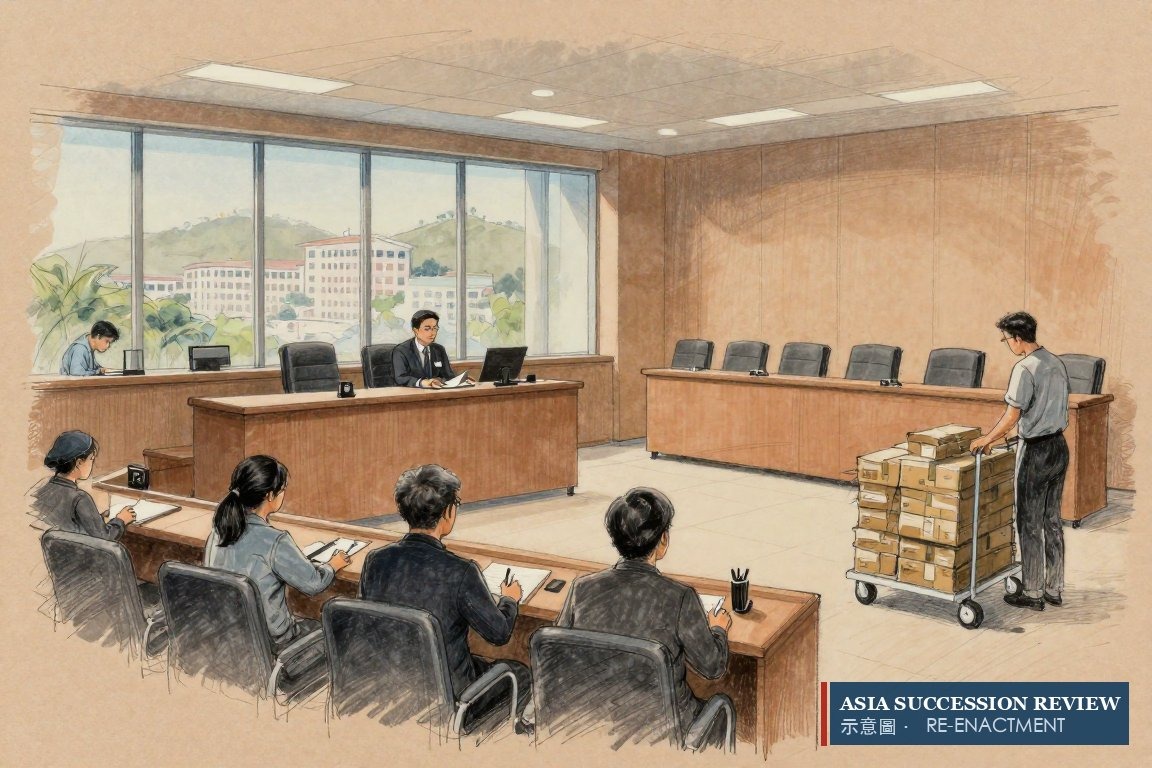 Third-generation heirs watch a new trial open nineteen years after the founder's death.