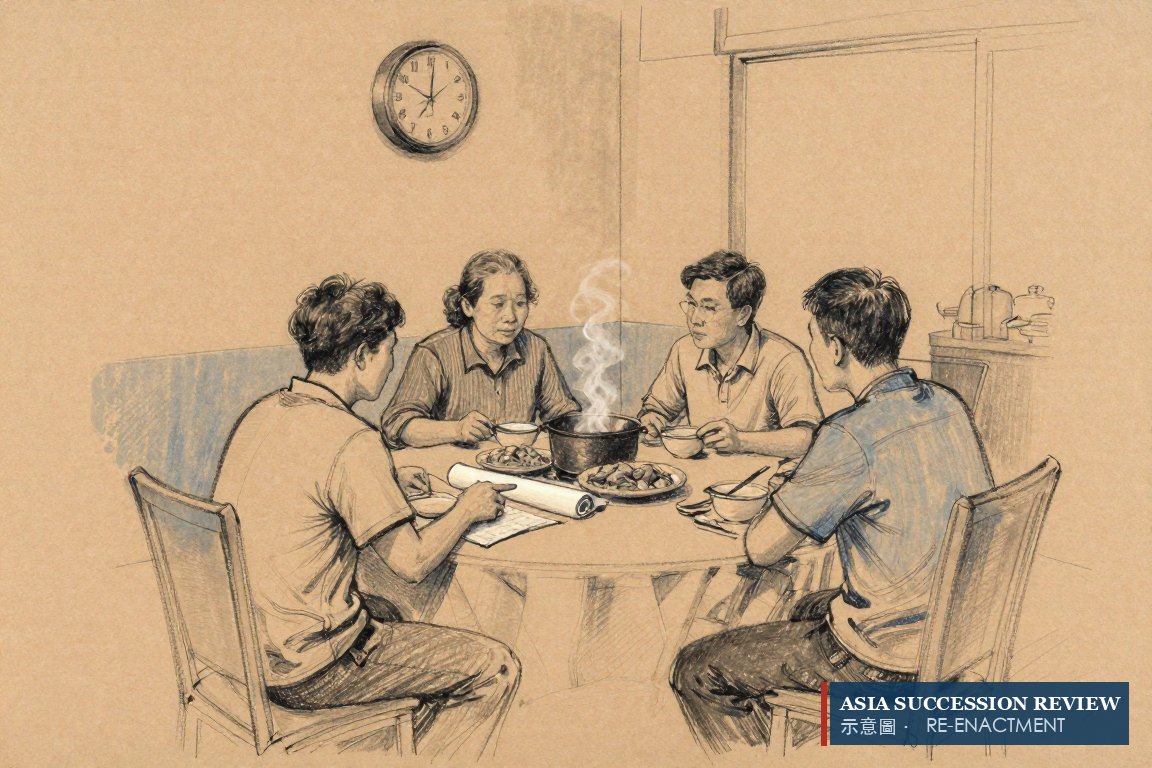 The succession point: settle the residence question first, while everyone is alive, in China's terms.