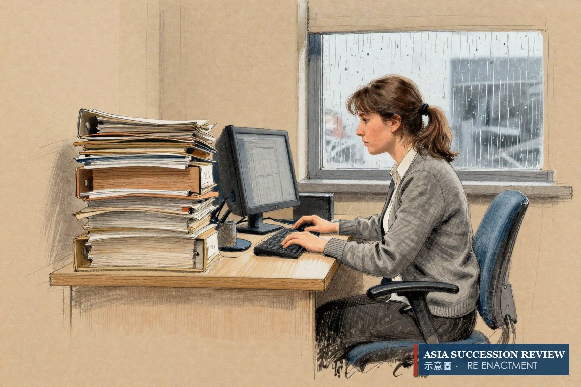 Petugas pendaftaran di depan komputer di kantor pemerintah yang sepi.
