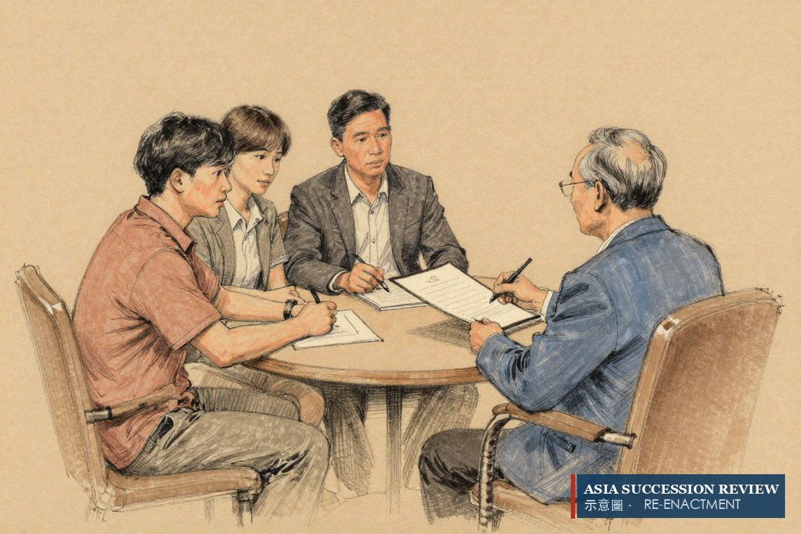 Tiga bersaudara membaca akta yang menyebut siapa penerus ayah mereka.