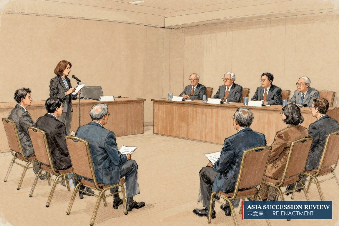 A shareholder at the AGM microphone questioning the board after the suit was withdrawn — succession still unanswered.