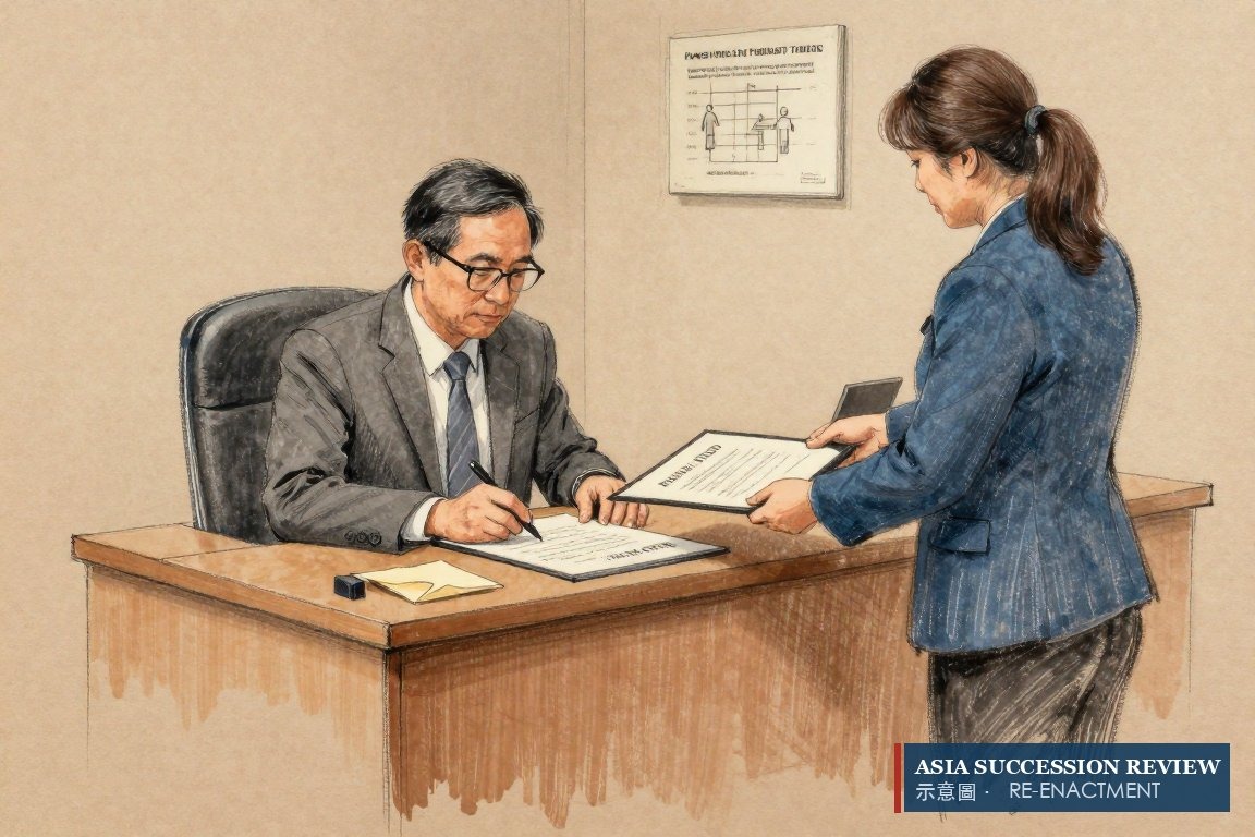 Saham dimasukkan ke living trust dengan bagian tiap cabang yang tetap dan surat keinginan yang bersifat pribadi.
