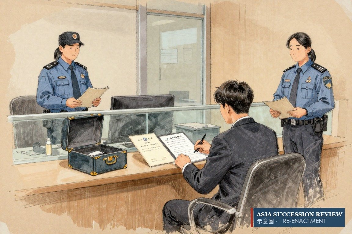 An heir pledges share certificates at a bank credit desk — the ₩921.5 billion tax bill paid in six instalments.