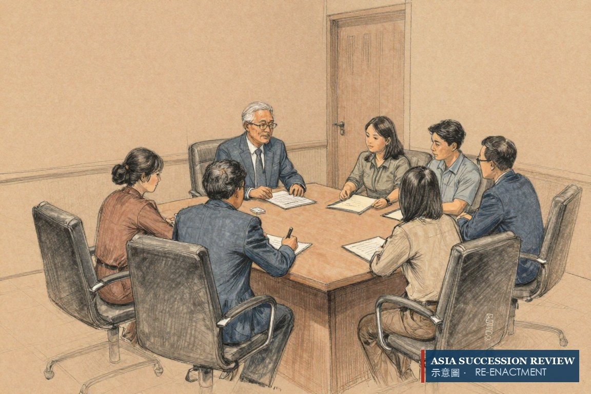 A family and trustee at a long table with a deed — the conversation nobody had in 2004.