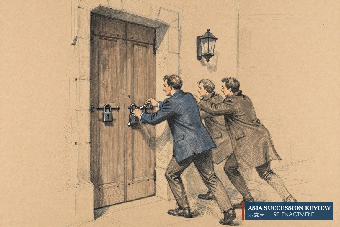 A door with three locks, one key held to the middle: two-thirds, the veto and the ban on the state.