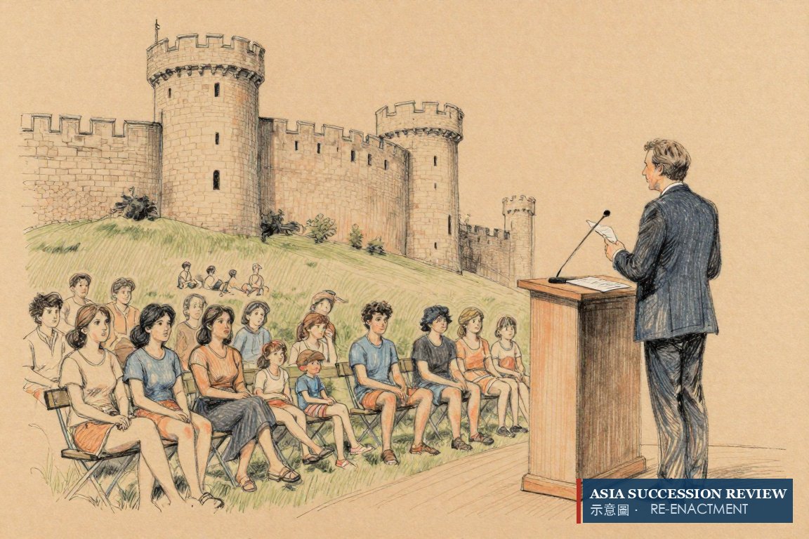 A man addresses a crowd on a castle meadow: the national-day announcement of 15 August 2026.