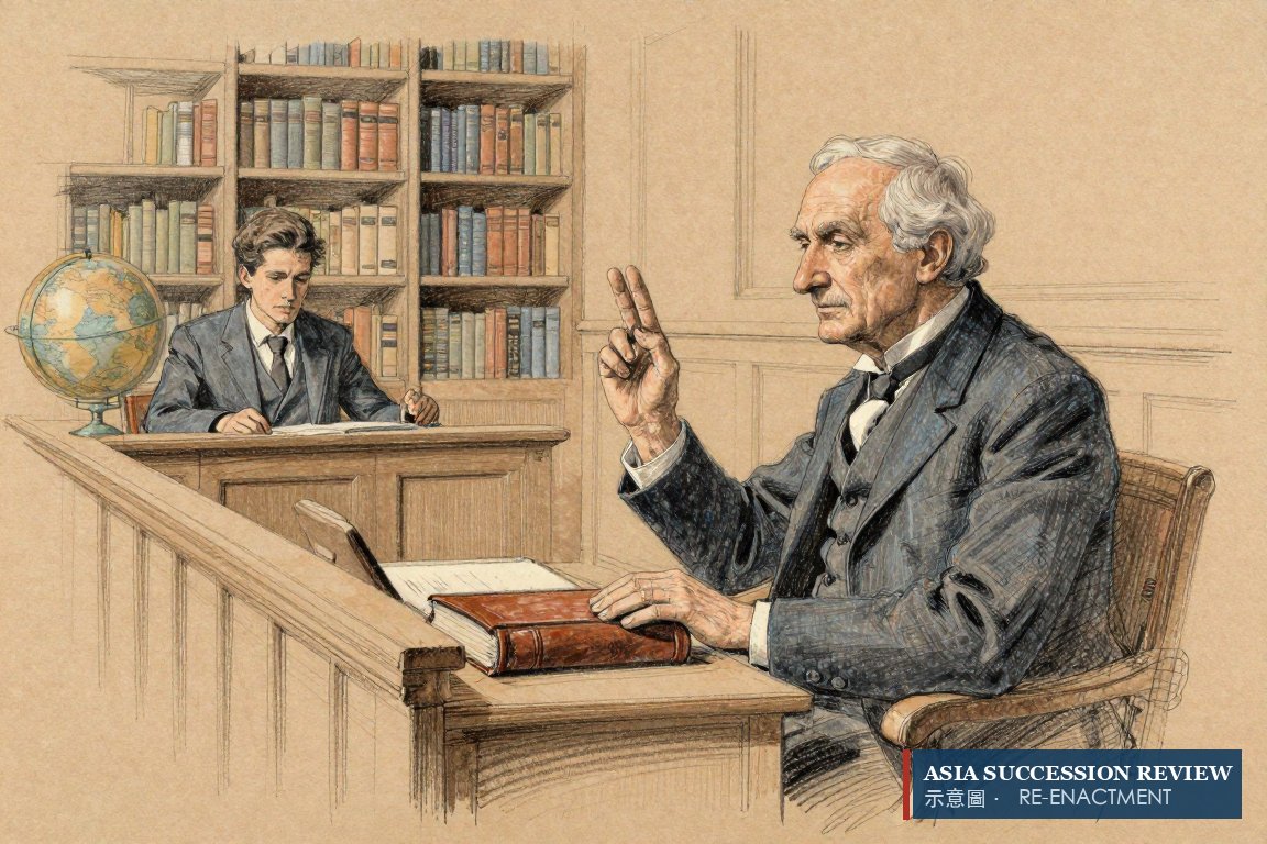 An old man holds up two fingers over a closed volume: the two-thirds lock and the veto.