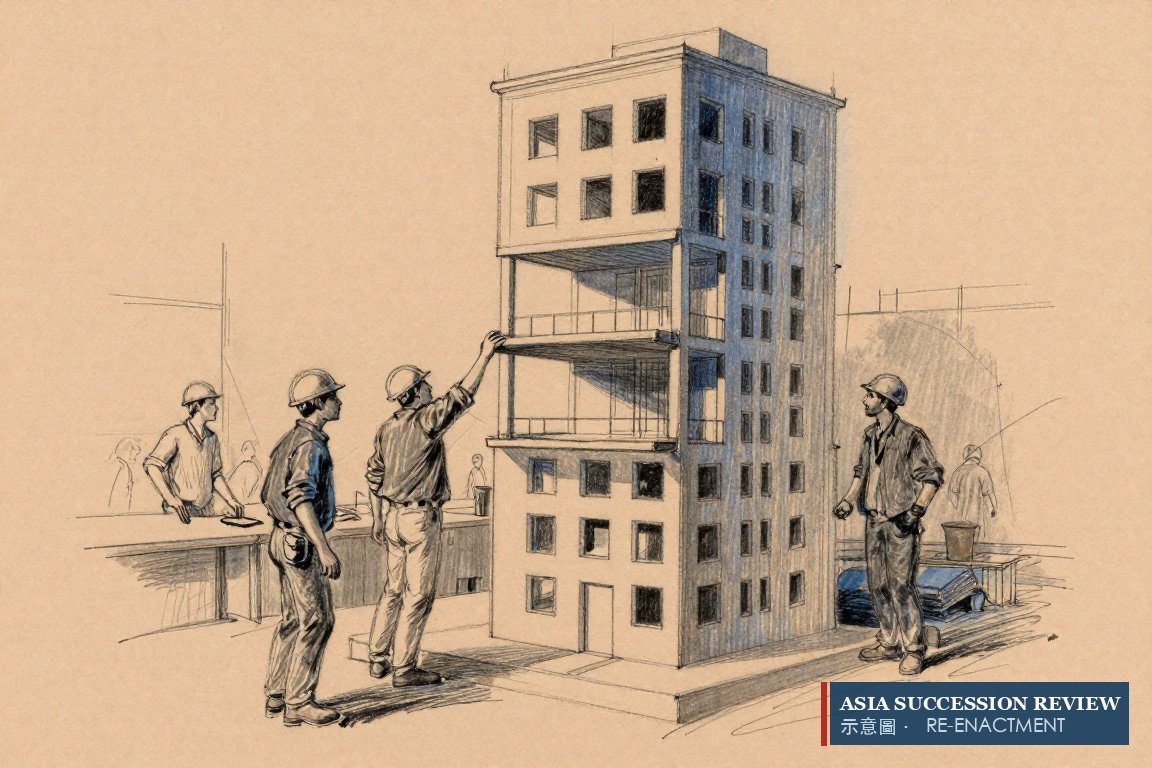 A middle floor lifted out of a building model so the top sits directly on the base.