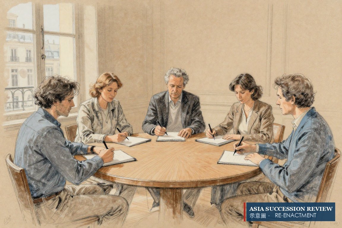 Five siblings evenly spaced around a round table, five identical cups: equal fifths since 2022.