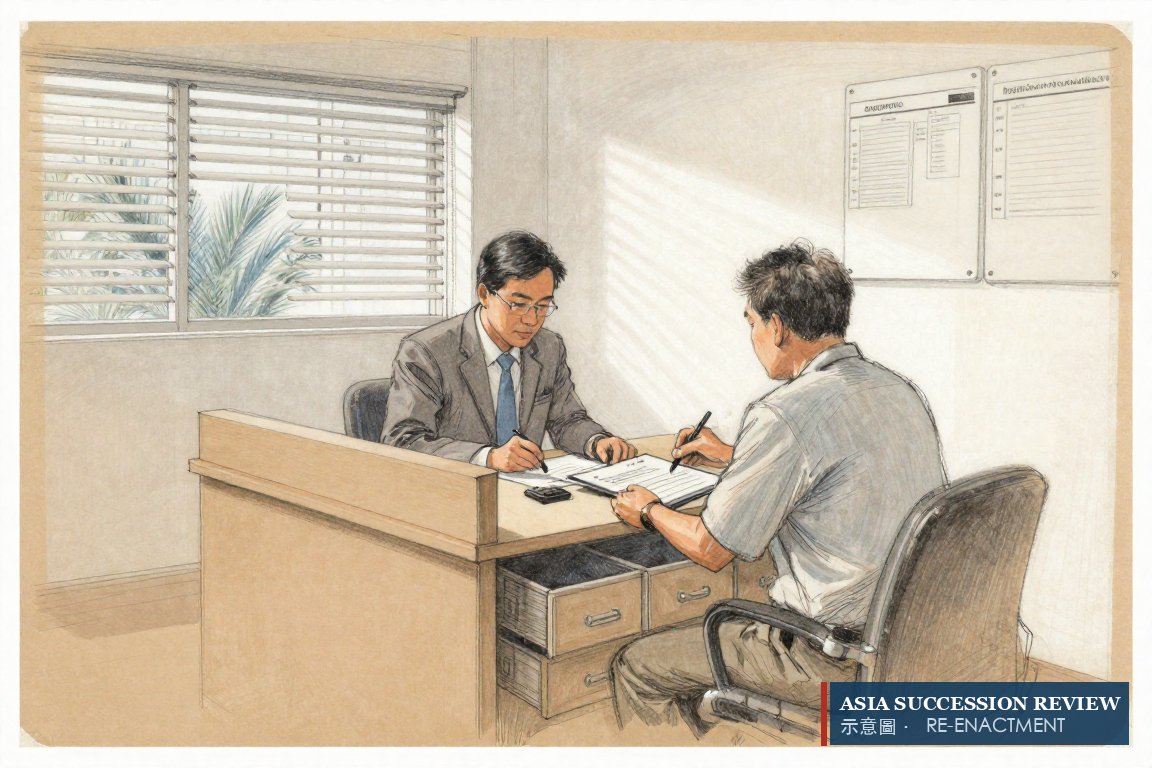 An underwriter files a stamped nomination into a numbered drawer — section 133 of the Insurance Act 1966.