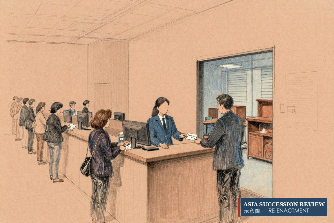 A cheque paid at the counter while a valuer works beyond — the policy pays, the estate waits.