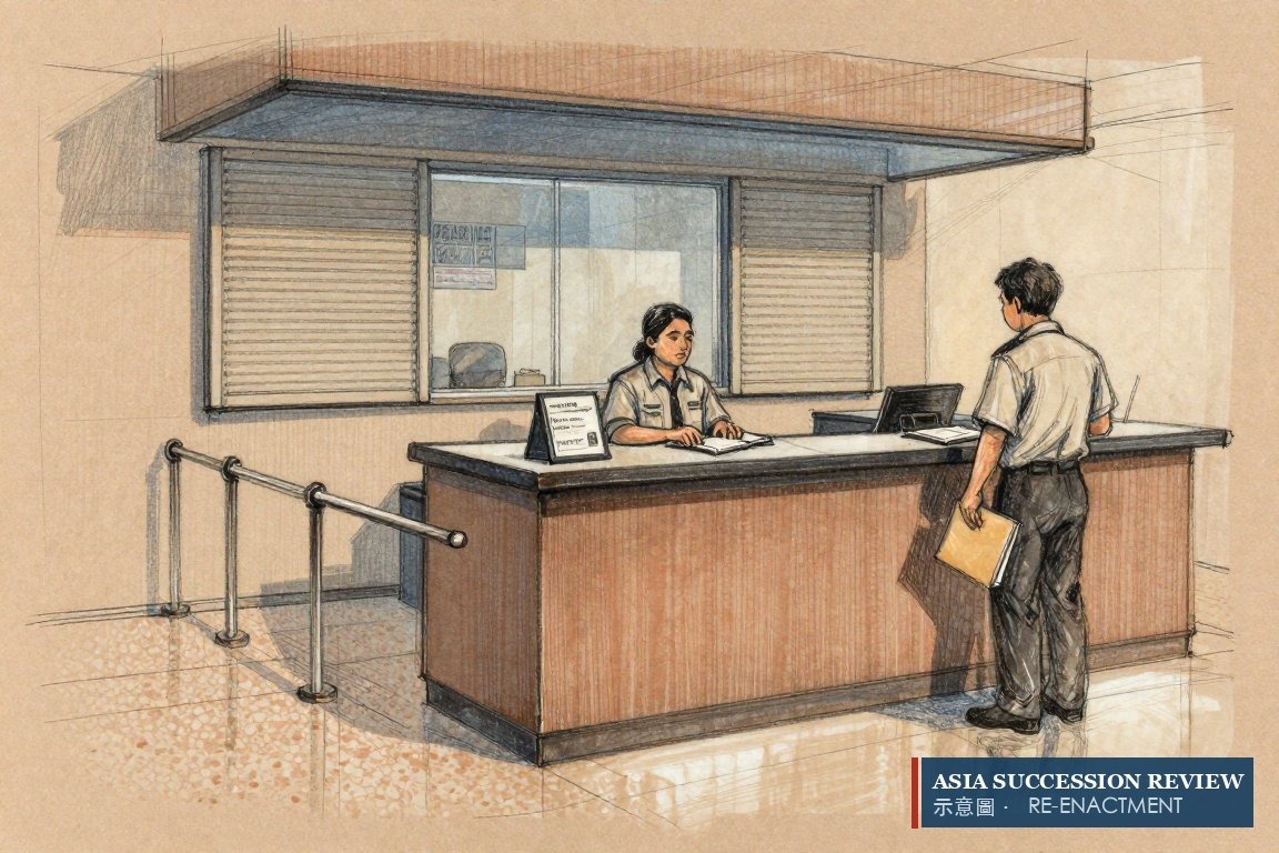 A clerk closes the ledger — no Singapore estate duty on deaths from 15 February 2008.
