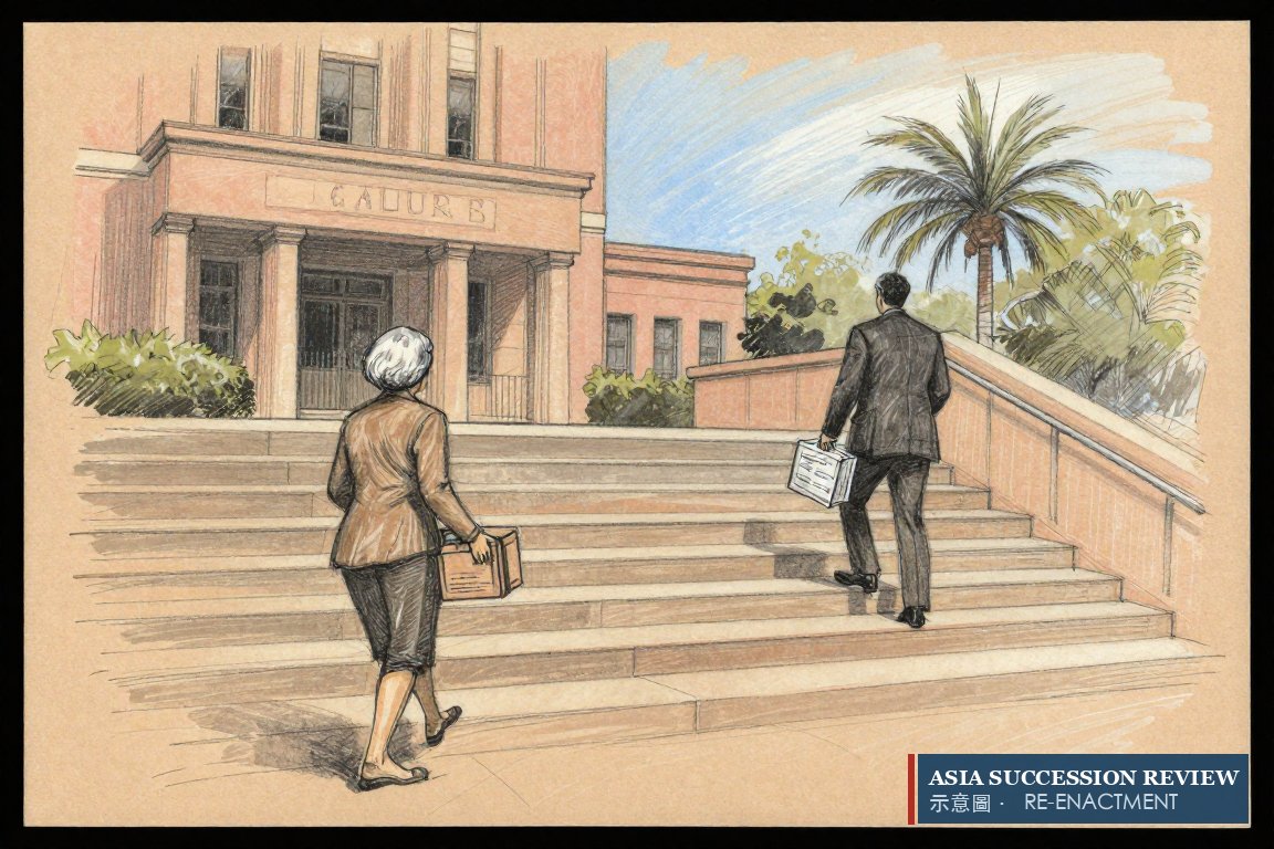 遗孀走上上诉法院台阶：中止被拒，当日上诉，对方随即申请驳回。