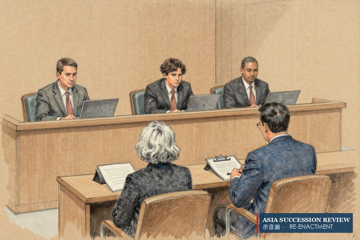 三个子女带着三组律师坐在旁听席：一人支持会计师，两人说信托流动性差。