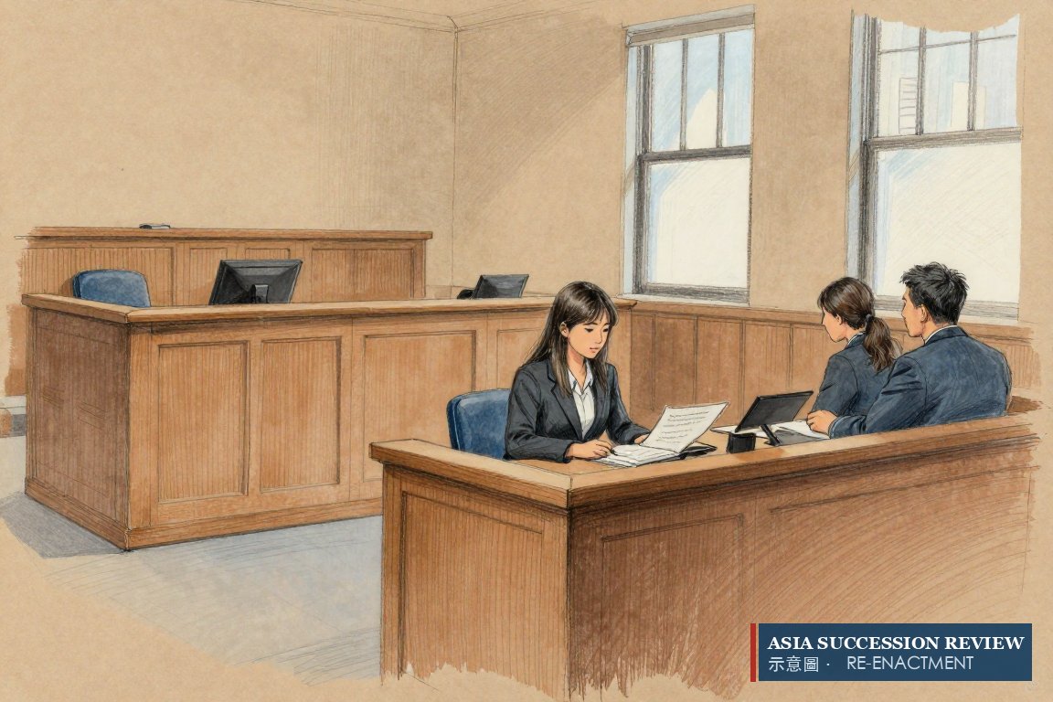 A daughter and her lawyers at counsel table in a Los Angeles courtroom.