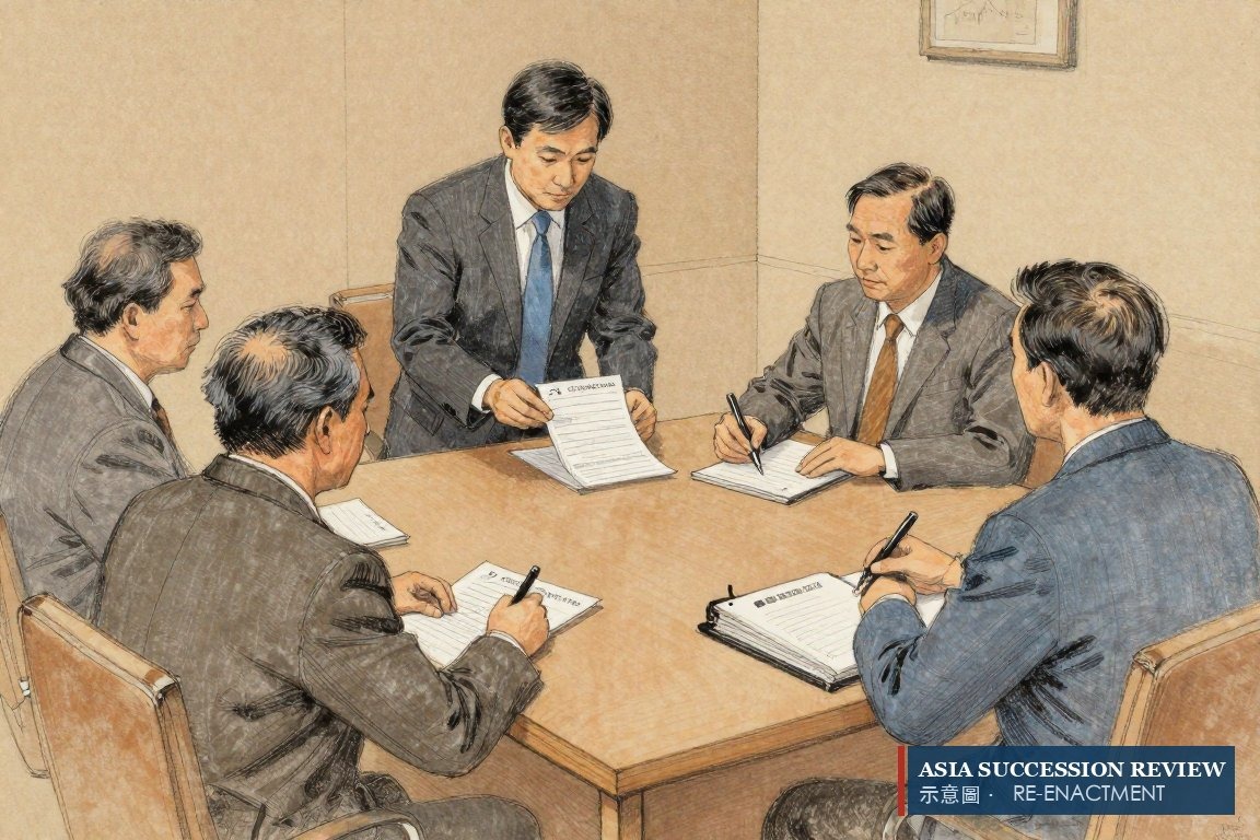 三笔相同款项推过银行桌面，旁边是合上的股东名册——2025年9月的买断。
