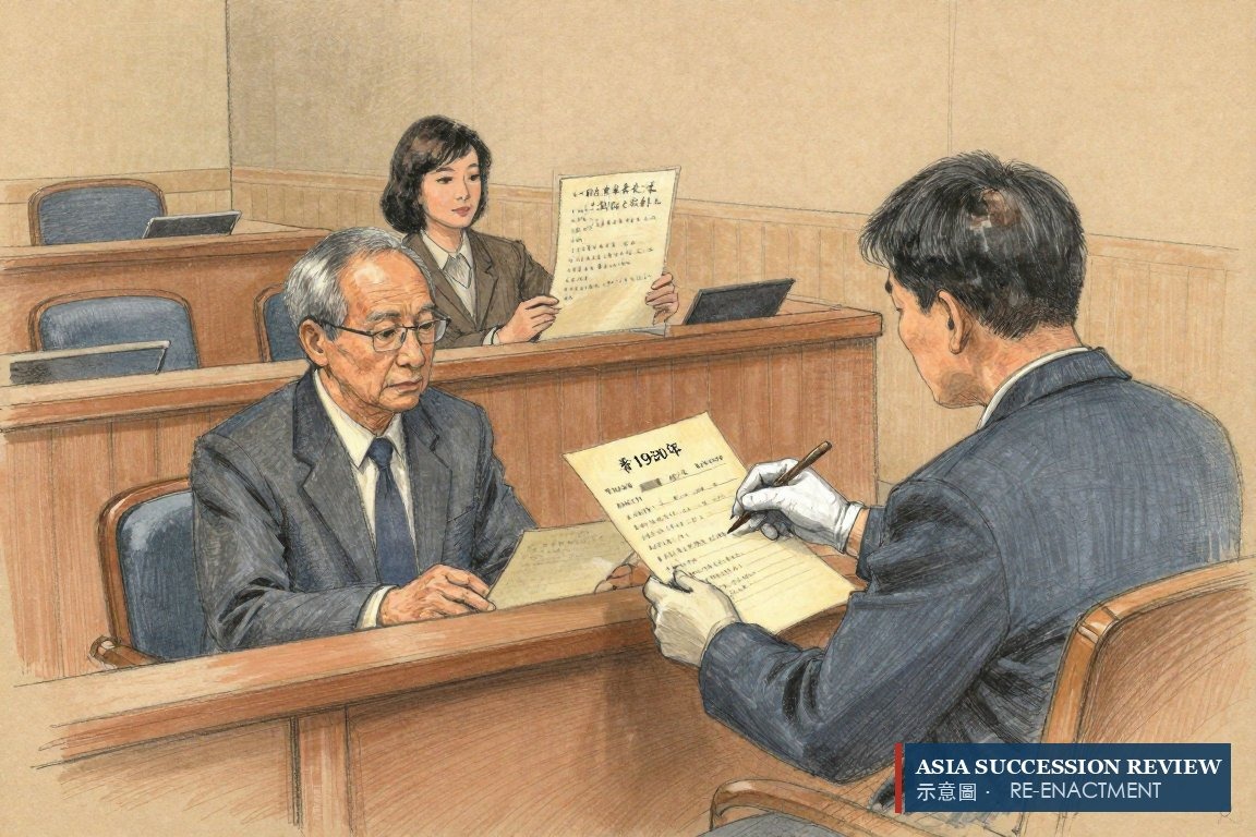 公公提出1968年遗嘱；遗孀拿出一页手写、日期为1990年3月的文件。