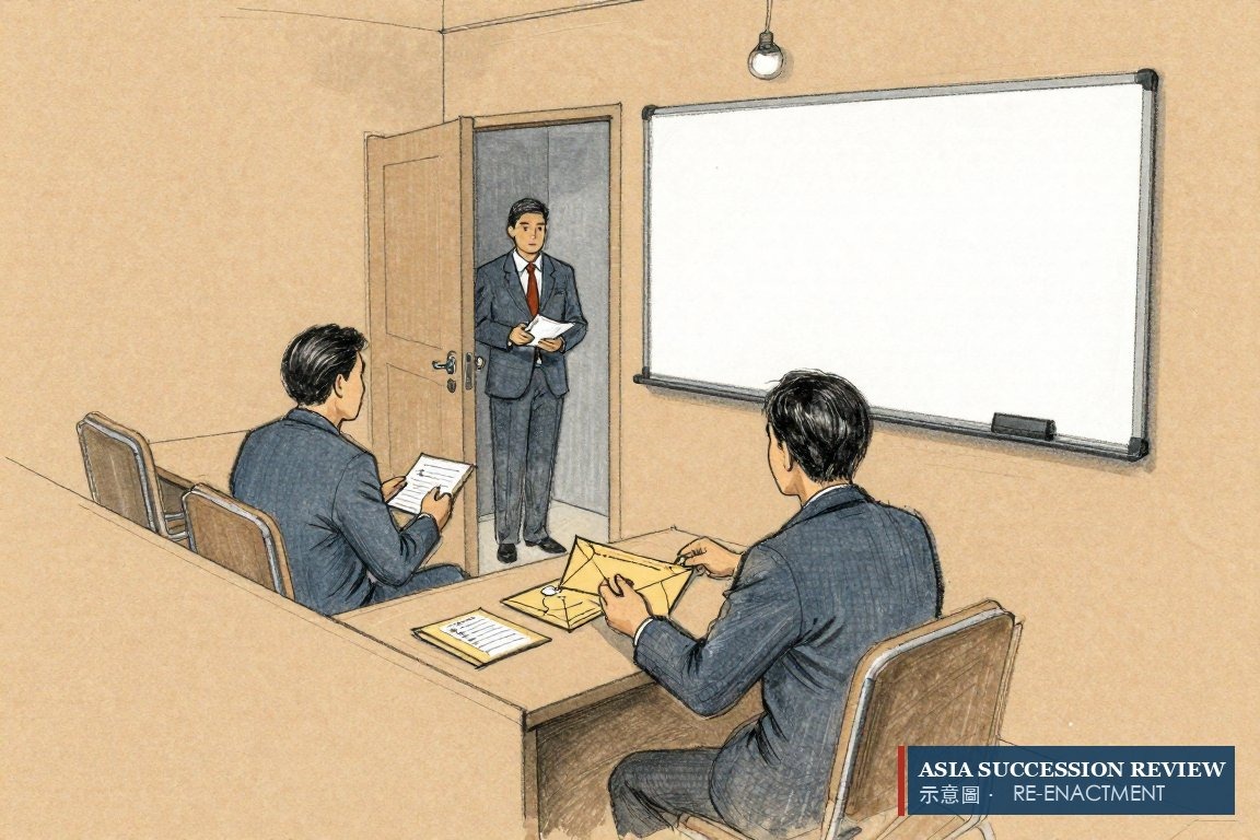 桌上三个租金信封减为两个——登记被推翻，租金由两名儿子分。