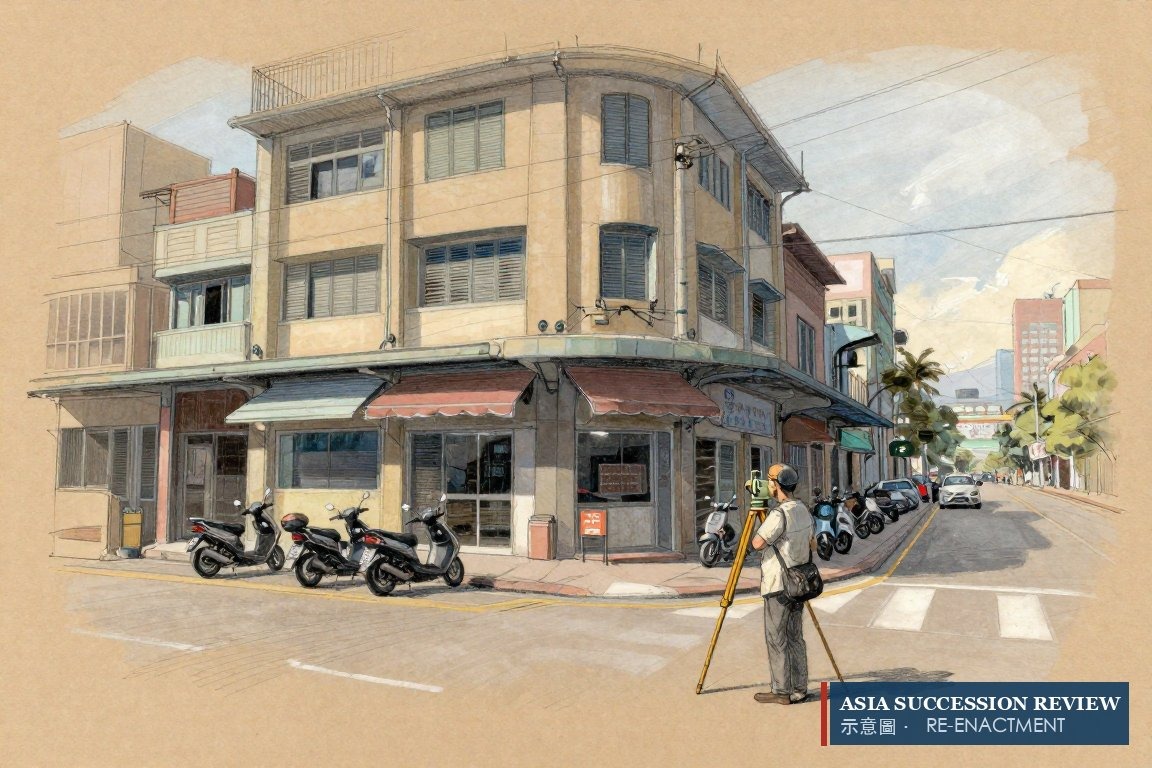 测量员在台北车站对面测绘一栋三层建筑——物业估值约2.5966亿元新台币。
