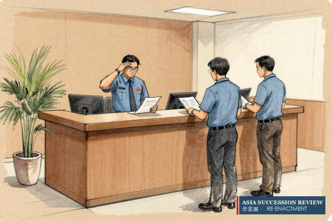 官员在新加坡柜台退回一份表格——住宅物业权益不得转予外国人。