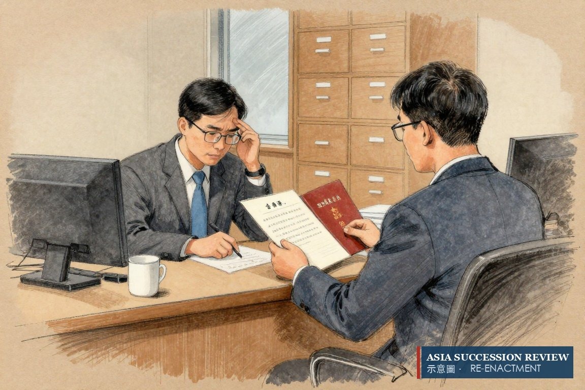 Juru tulis menyisihkan akta asing dari register Taiwan — tanah Taiwan memerlukan kepemilikan berdasar hukum Taiwan.