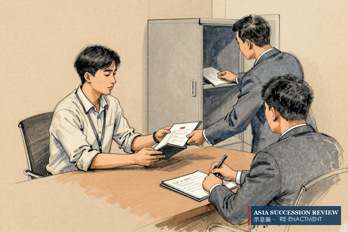 Seorang pendiri menyerahkan daftar sahamnya kepada petugas trust yang menyimpannya di lemari baja: saham ditempatkan semasa hidup, tak ada yang tersisa untuk probate.