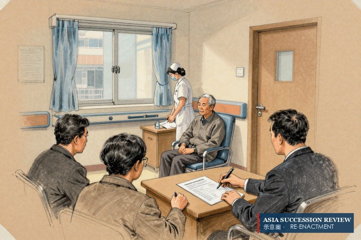 A share transfer form signed at a bedside table after surgery — the stake moved out of his hands.