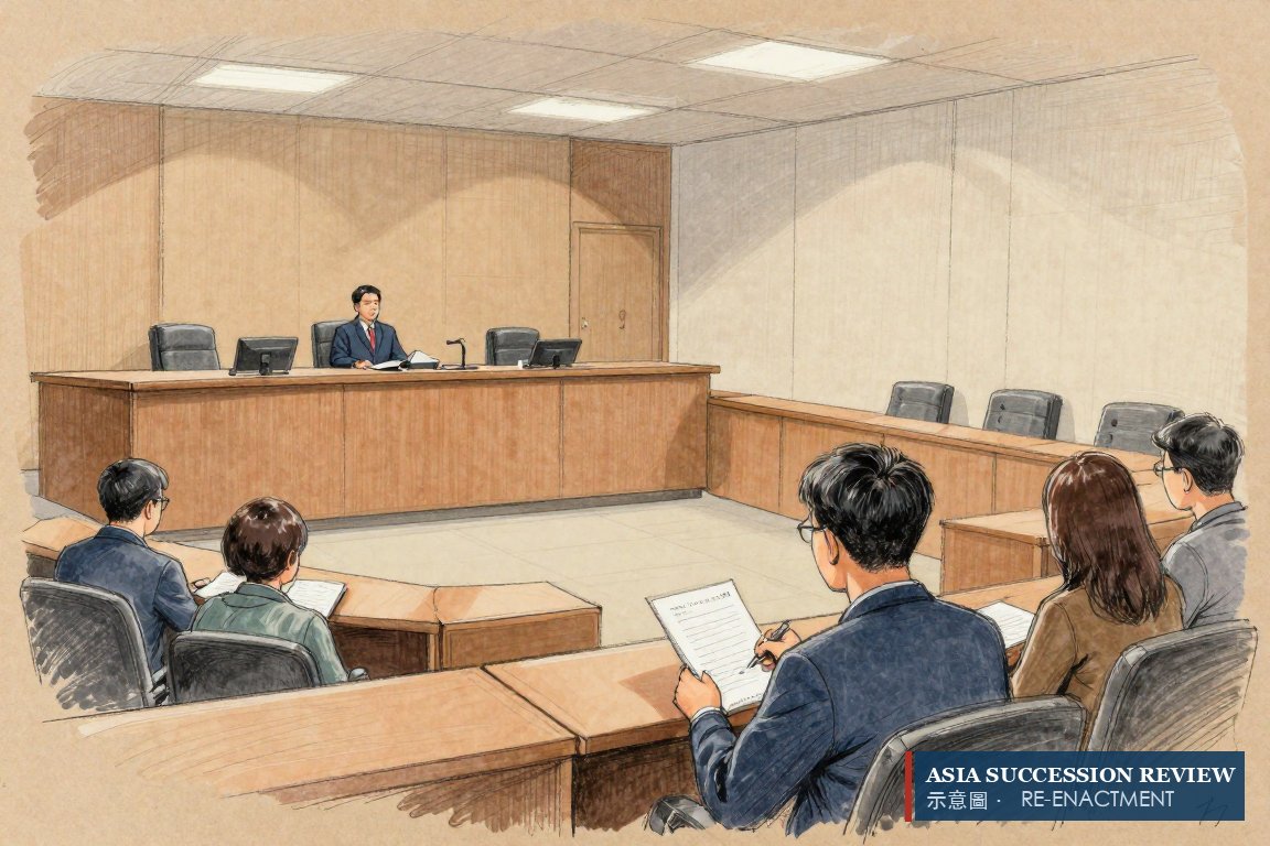 A near-empty Singapore courtroom as a lawyer withdraws a thin file.