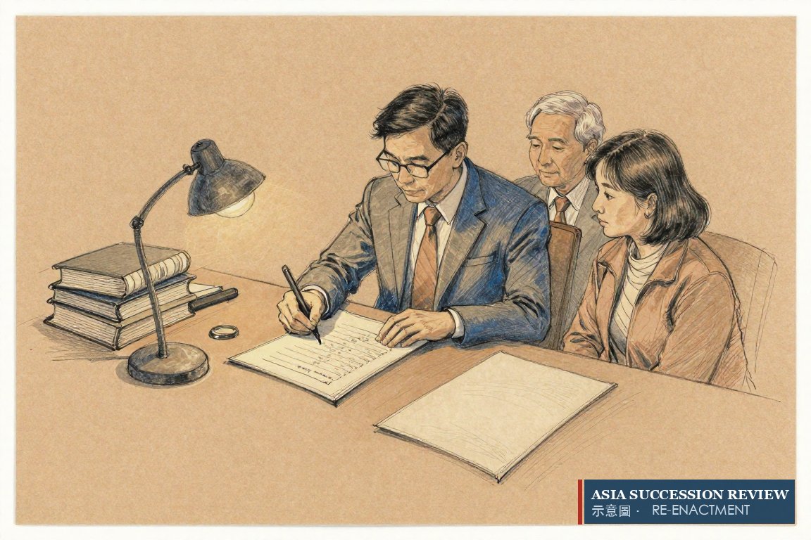 A lawyer draws a line under a list of names in a deed — a fixed class, any power to add or exclude confined to its purpose.