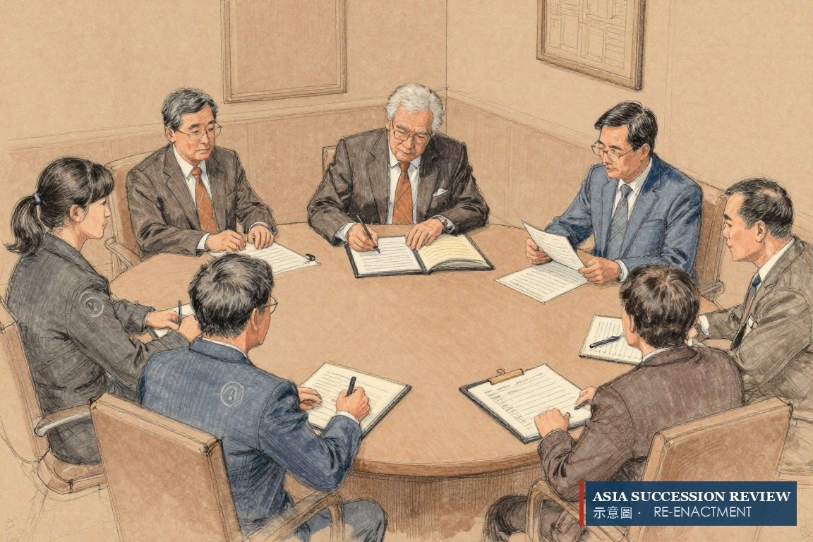 Founder signing a trust deed naming every branch and child with a defined share, while plainly of sound mind.