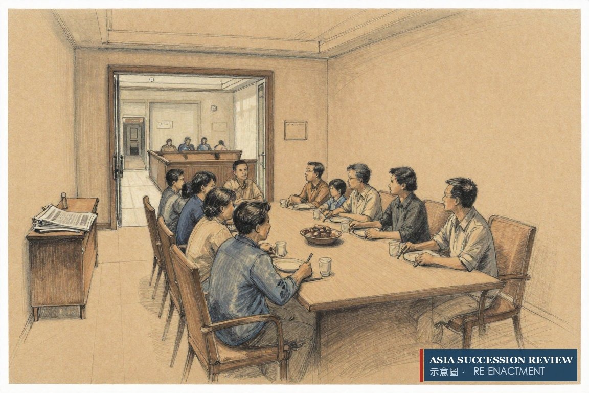 One chair set apart with no place laid — a structure that left a son only a courtroom.