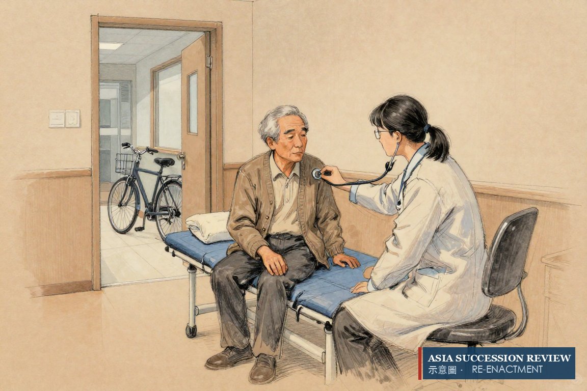 老人坐在诊床上听诊：三次心肌梗塞，遗嘱现在立好。