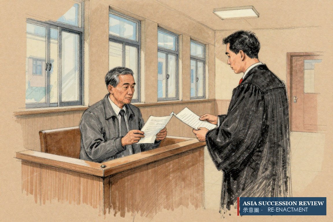 兄弟拿着撕下的三分之一遗嘱站在公证人旁：兄弟姊妹特留分维持到2027年2月。