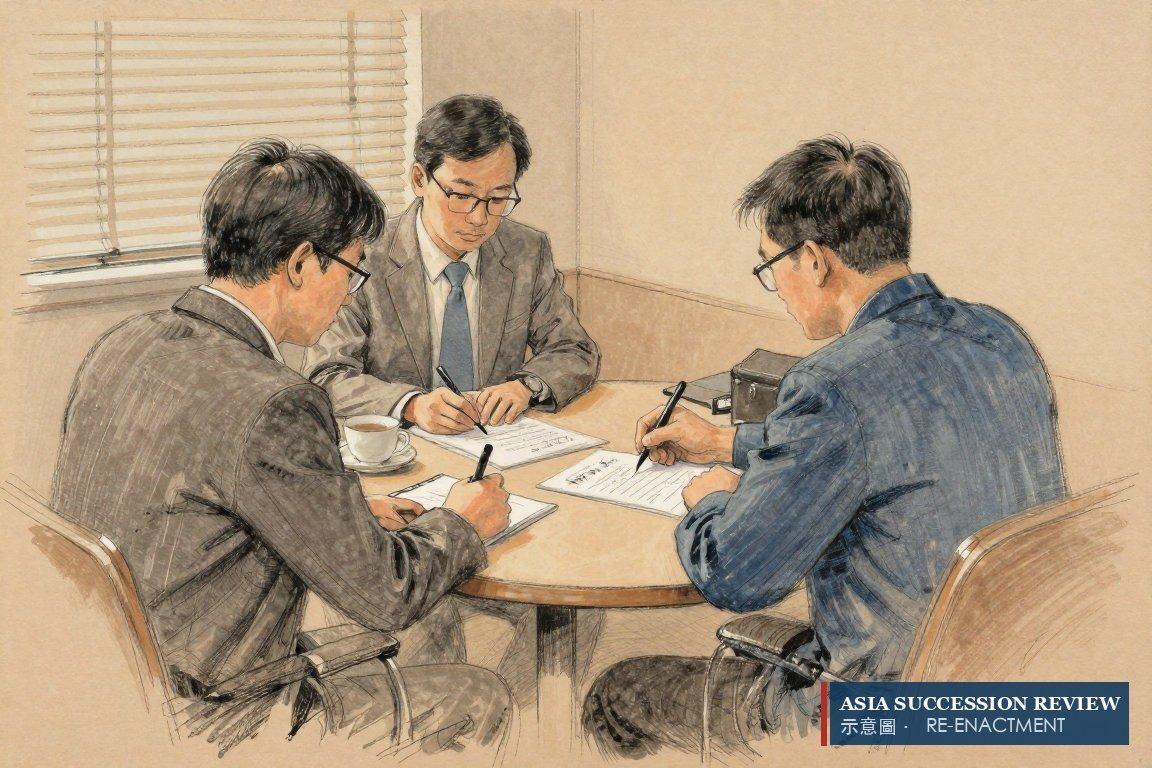 Brothers signing a buy-sell agreement with an accountant's pricing formula agreed in advance, before any deadlock.