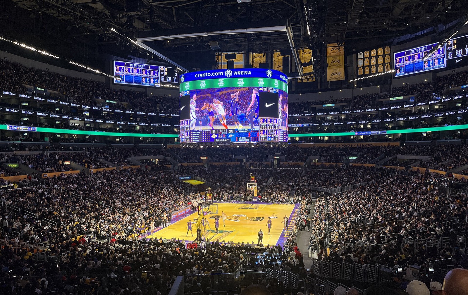Crypto.com Arena, home of the Los Angeles Lakers, during a game in 2024